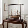 39" Brown Solid Wood Hand Painted Boat Model Boat