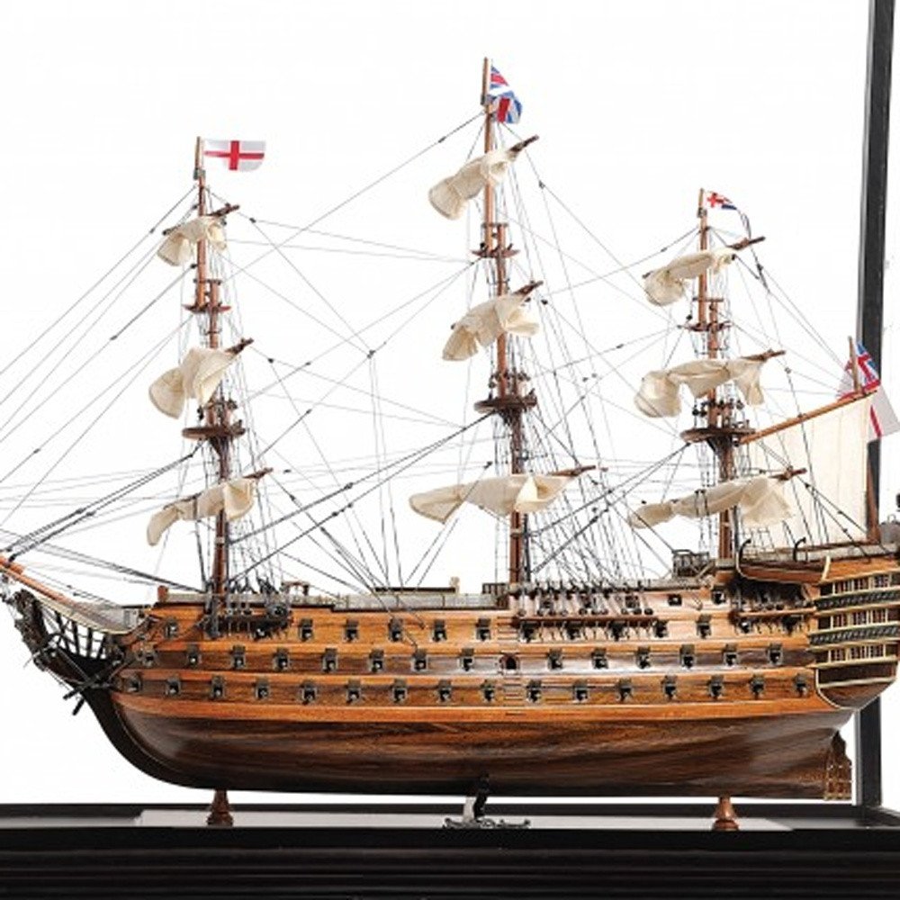 69" Brown Solid Wood Hand Painted Boat Model Boat