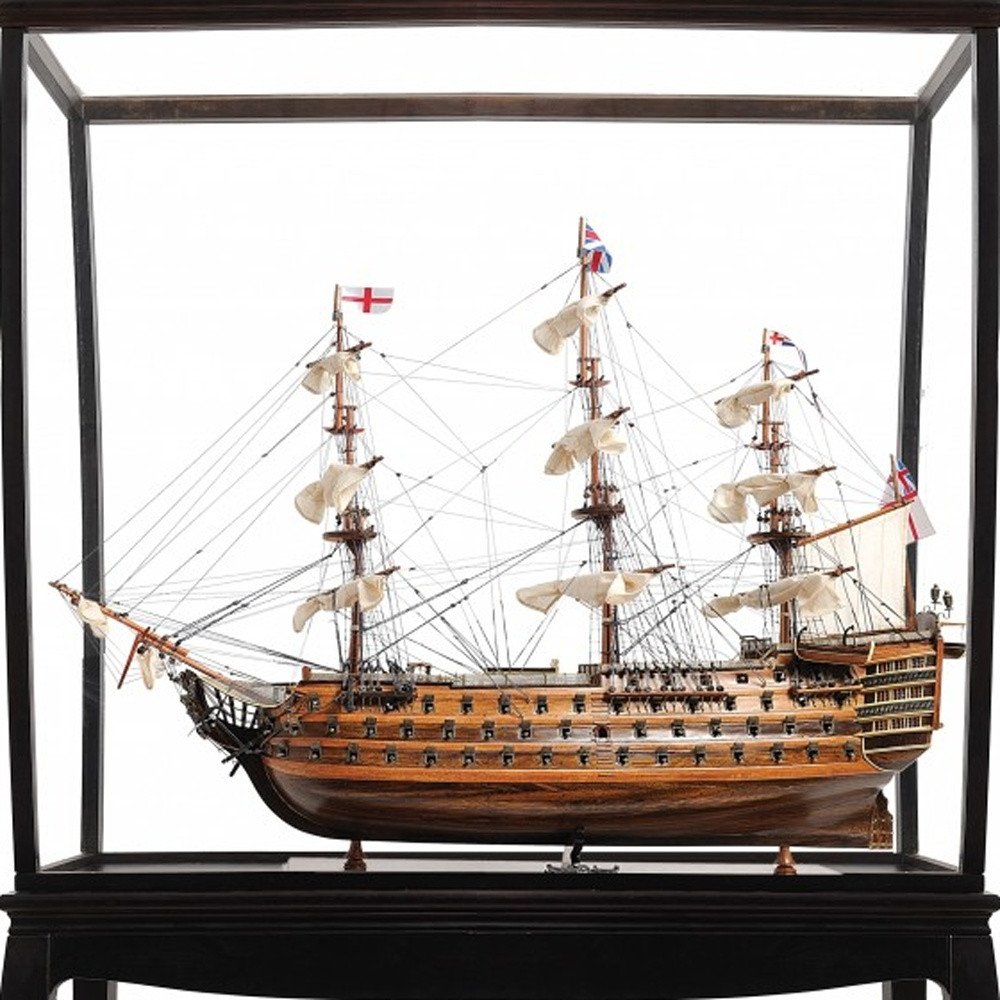 69" Brown Solid Wood Hand Painted Boat Model Boat