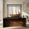 69" Brown Solid Wood Hand Painted Boat Model Boat