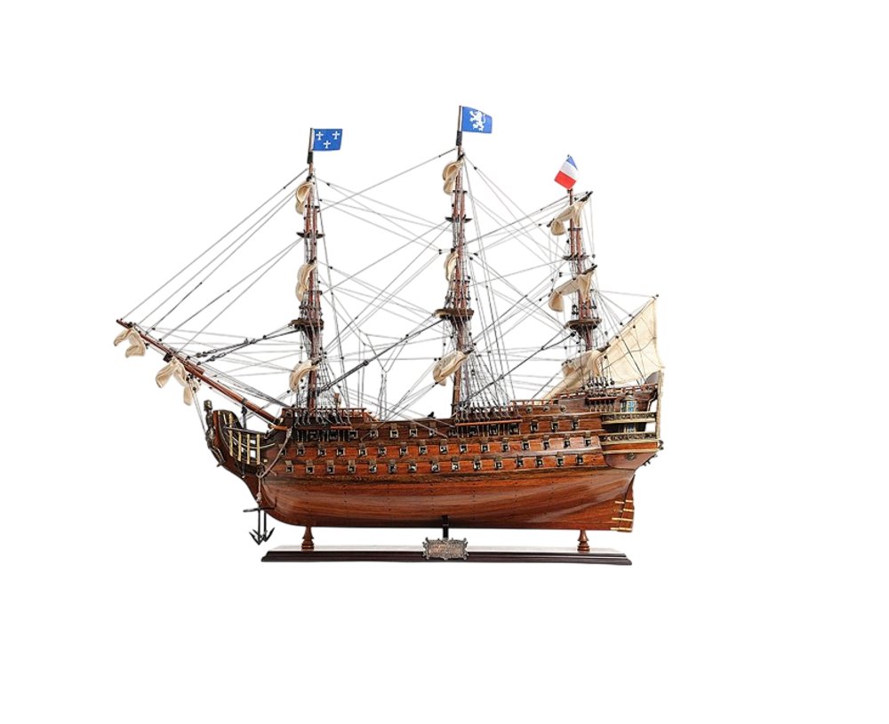 36" Brown Solid Wood Hand Painted Boat Model Boat
