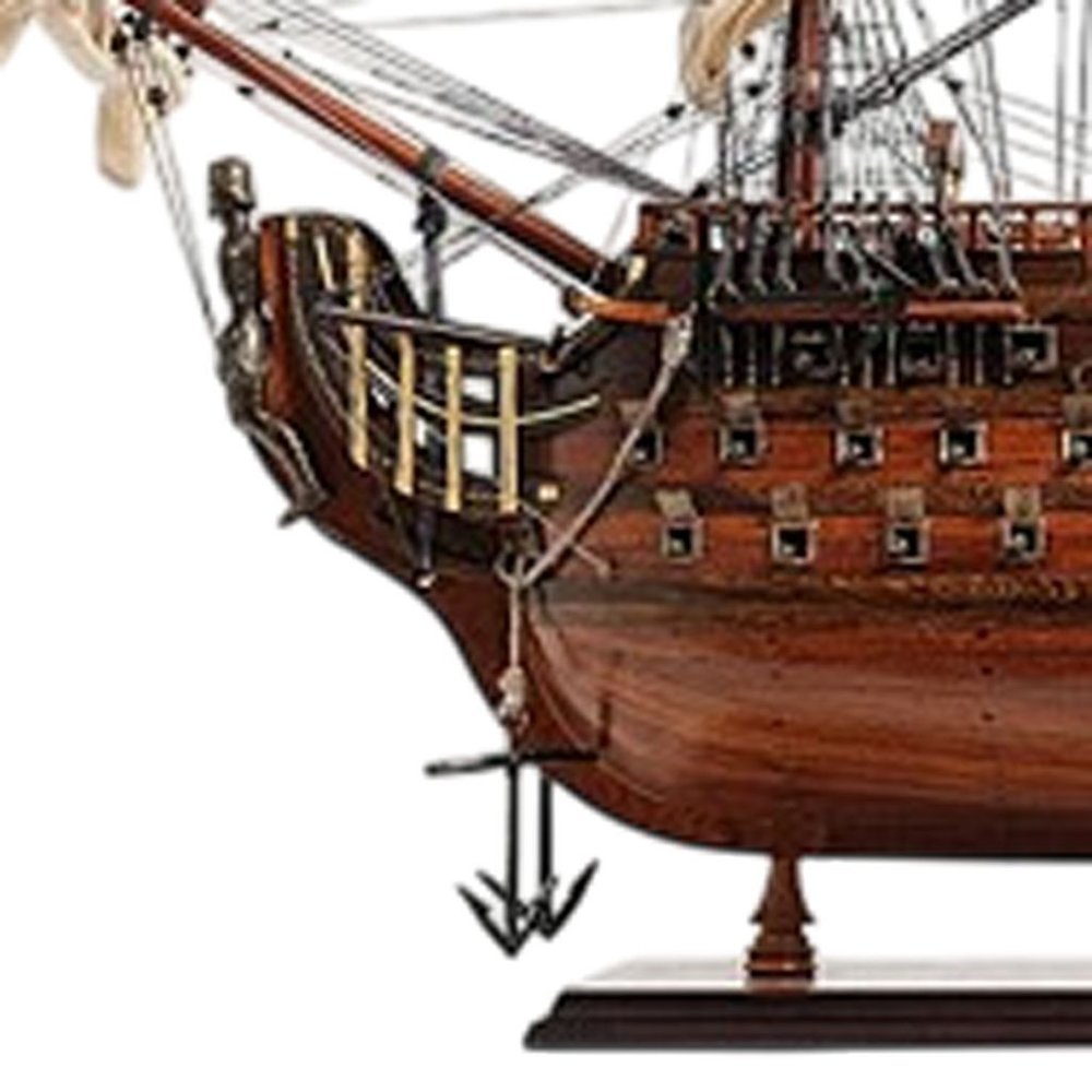 36" Brown Solid Wood Hand Painted Boat Model Boat