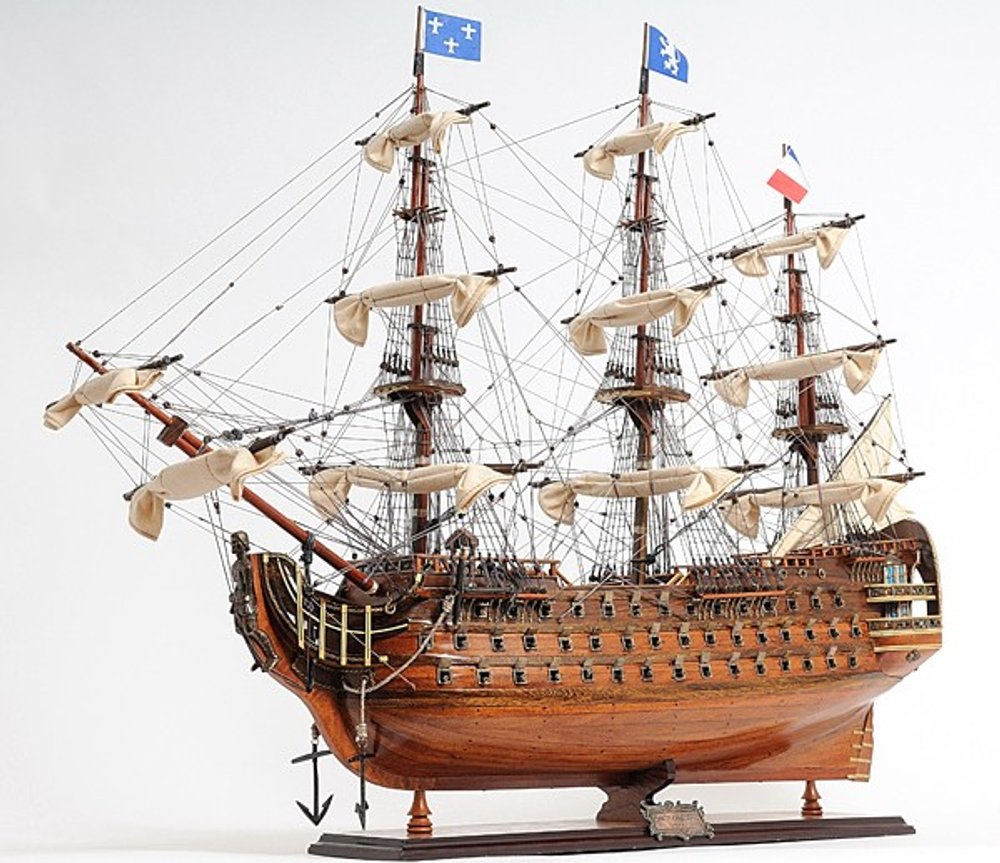 36" Brown Solid Wood Hand Painted Boat Model Boat