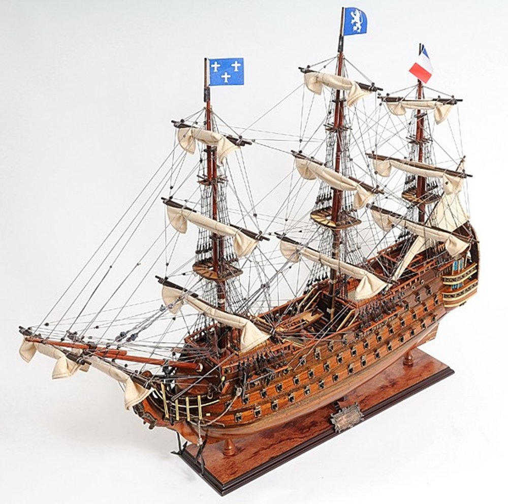 36" Brown Solid Wood Hand Painted Boat Model Boat