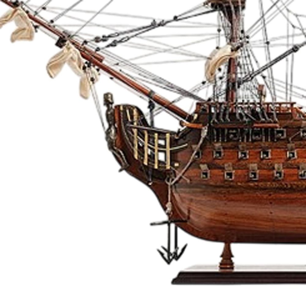 36" Brown Solid Wood Hand Painted Boat Model Boat