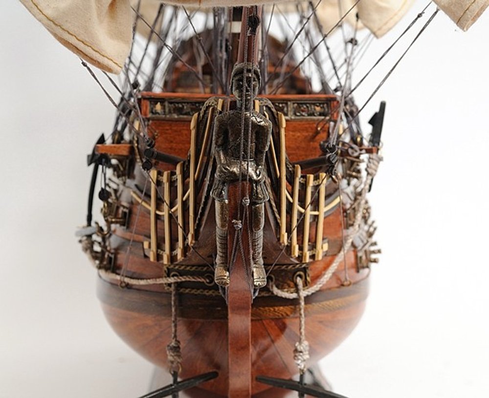 36" Brown Solid Wood Hand Painted Boat Model Boat