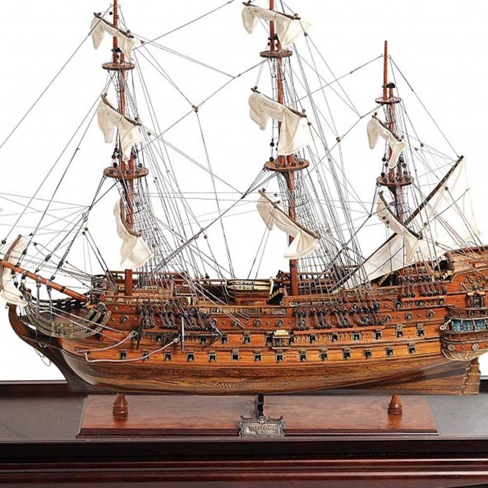 39" Wood Brown San Felipe Large Table Top Display Hand Painted Decorative Boat. Sculpture in brown wood.