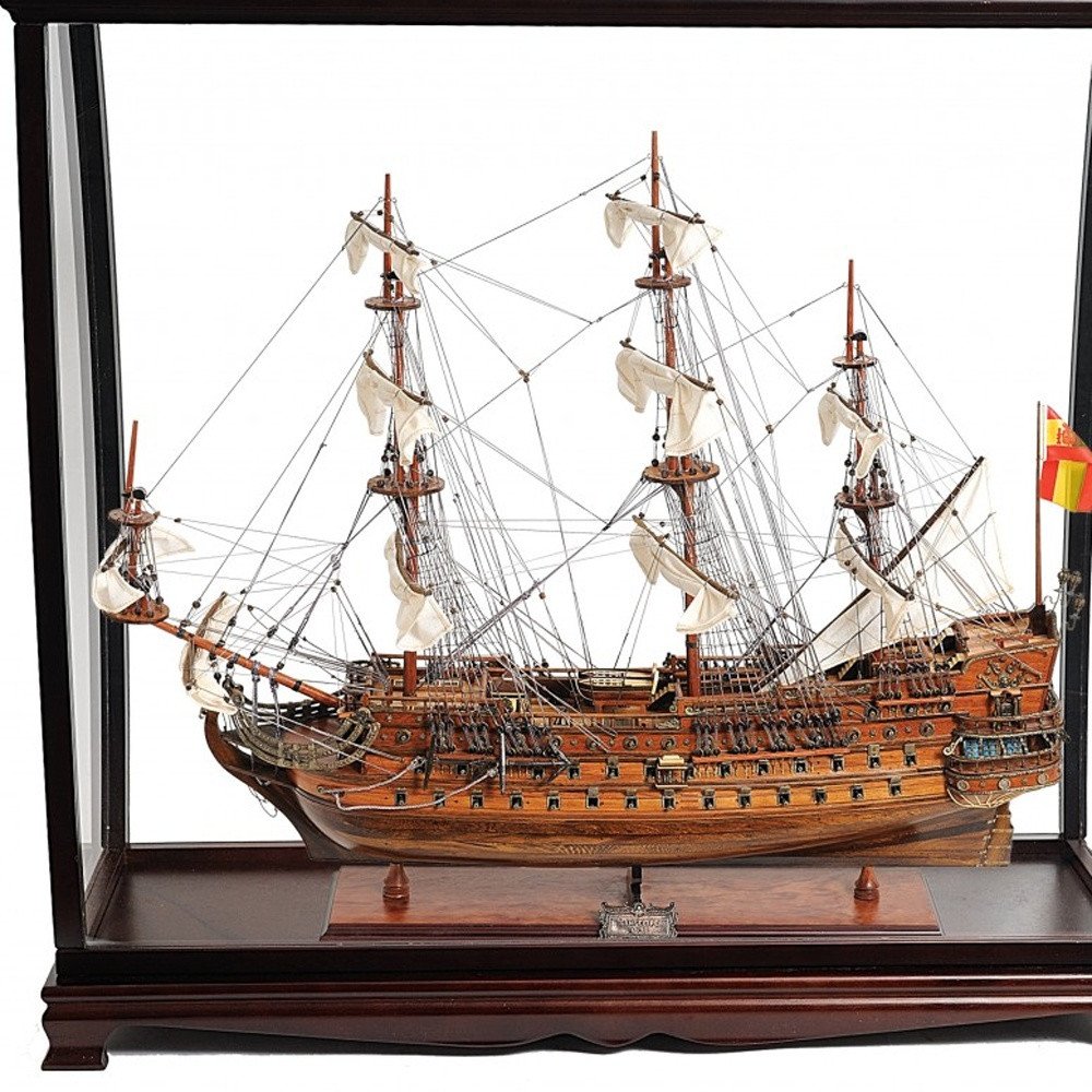 39" Wood Brown San Felipe Large Table Top Display Hand Painted Decorative Boat. Sculpture in brown wood.