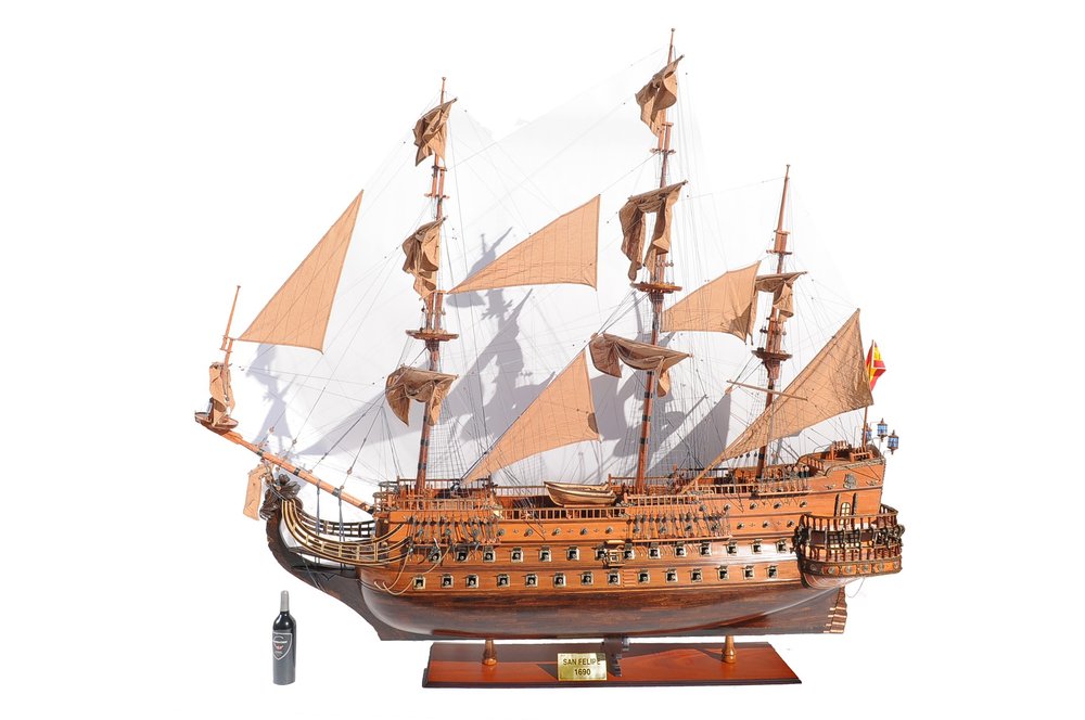 82" Brown Solid Wood Hand Painted Boat Model Boat