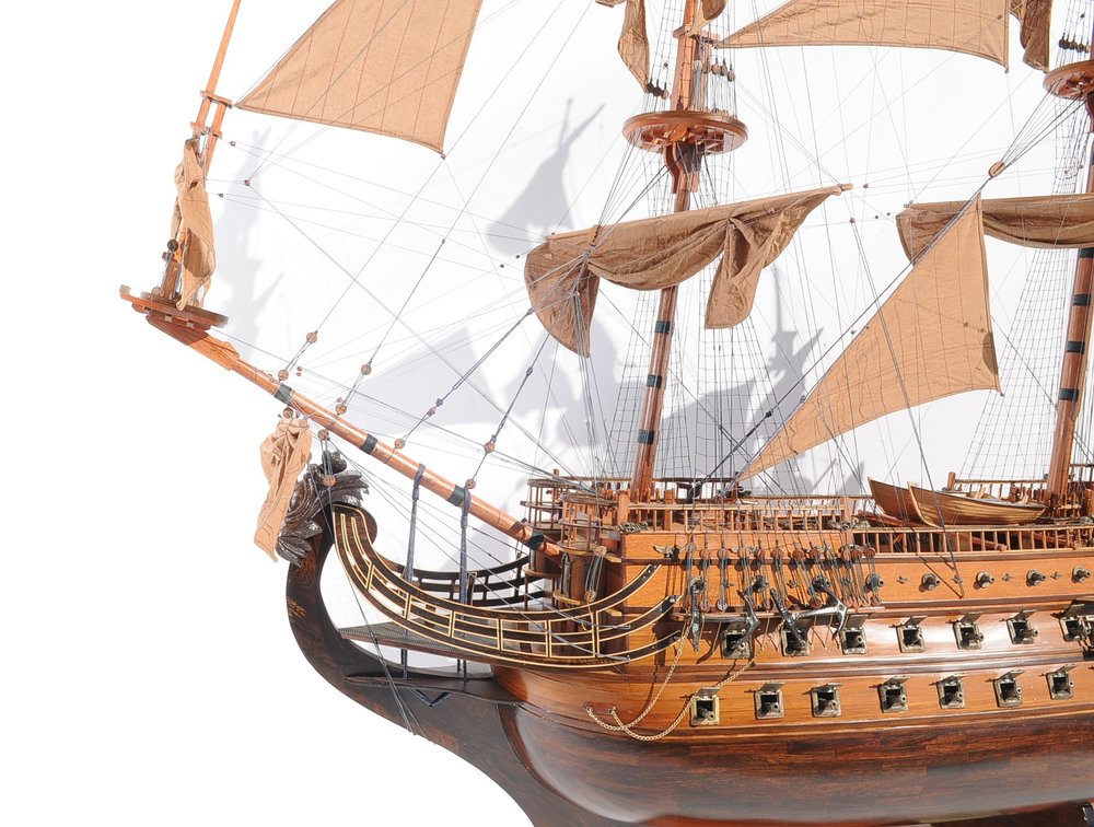 82" Brown Solid Wood Hand Painted Boat Model Boat
