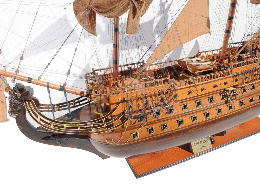 82" Brown Solid Wood Hand Painted Boat Model Boat