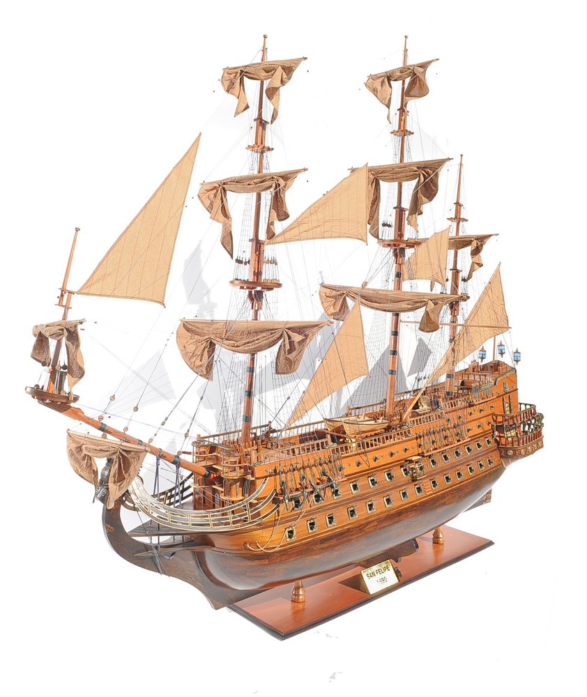 82" Brown Solid Wood Hand Painted Boat Model Boat