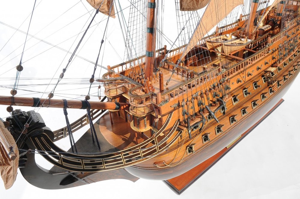82" Brown Solid Wood Hand Painted Boat Model Boat
