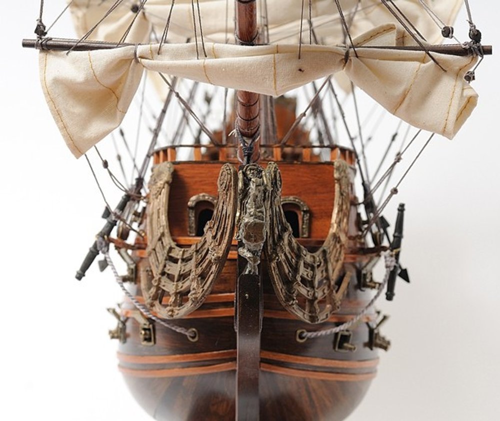 27" Brown Solid Wood Hand Painted Boat Model Boat