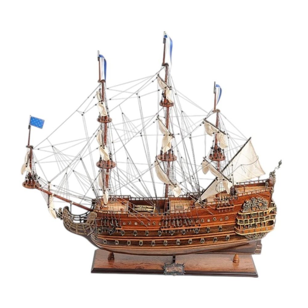 27" Brown Solid Wood Hand Painted Boat Model Boat