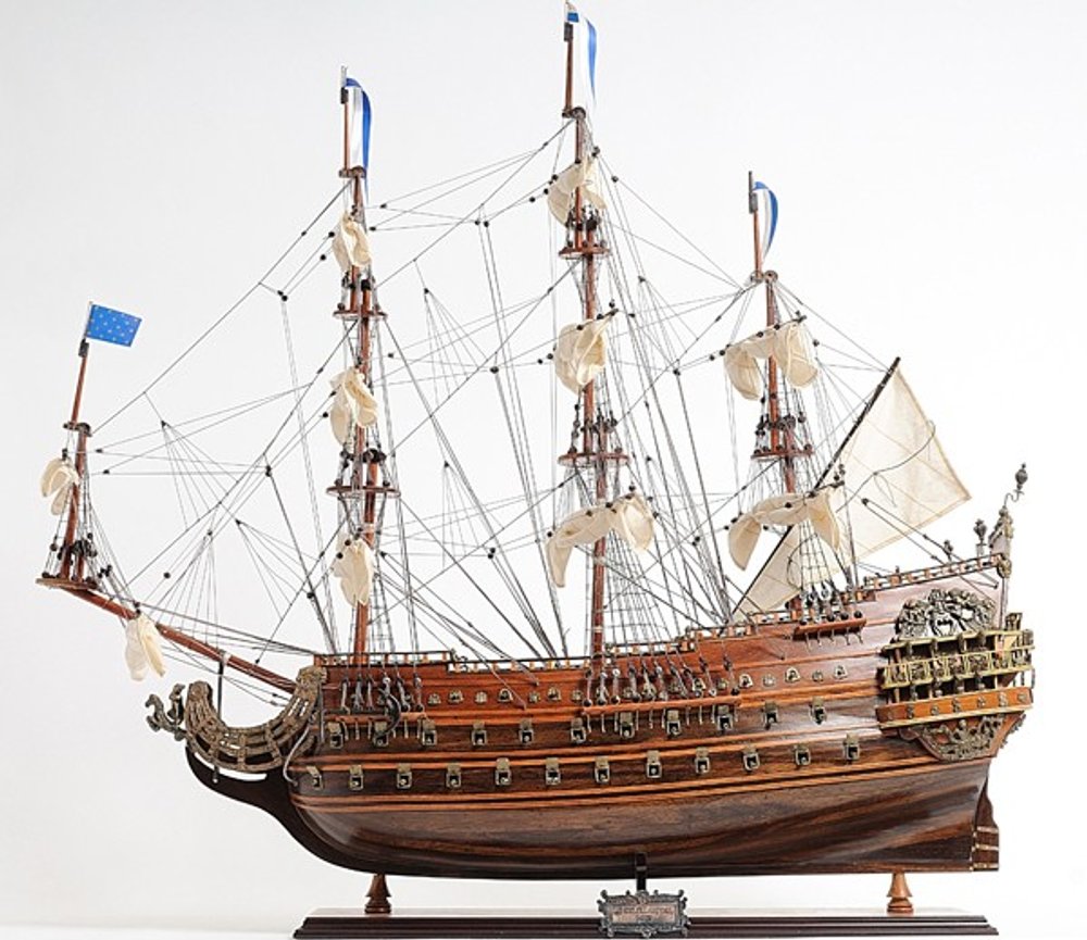 27" Brown Solid Wood Hand Painted Boat Model Boat