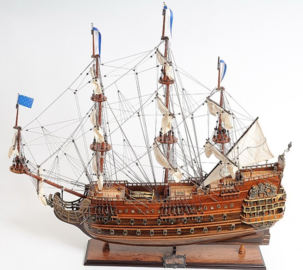 27" Brown Solid Wood Hand Painted Boat Model Boat