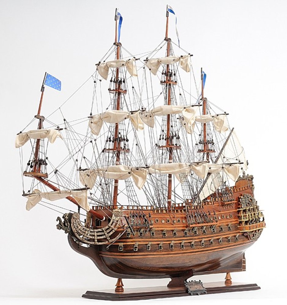 27" Brown Solid Wood Hand Painted Boat Model Boat