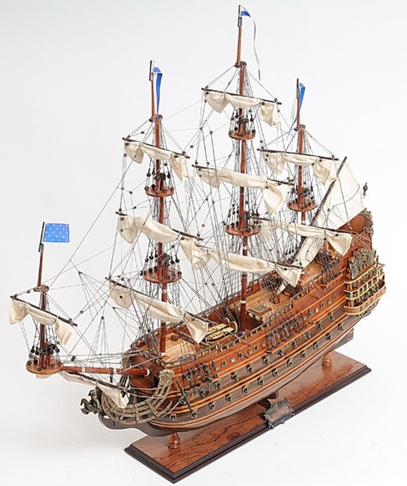 27" Brown Solid Wood Hand Painted Boat Model Boat