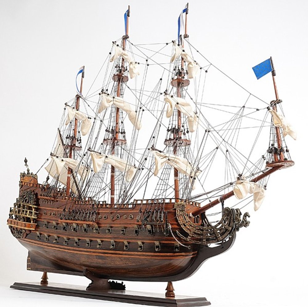 27" Brown Solid Wood Hand Painted Boat Model Boat