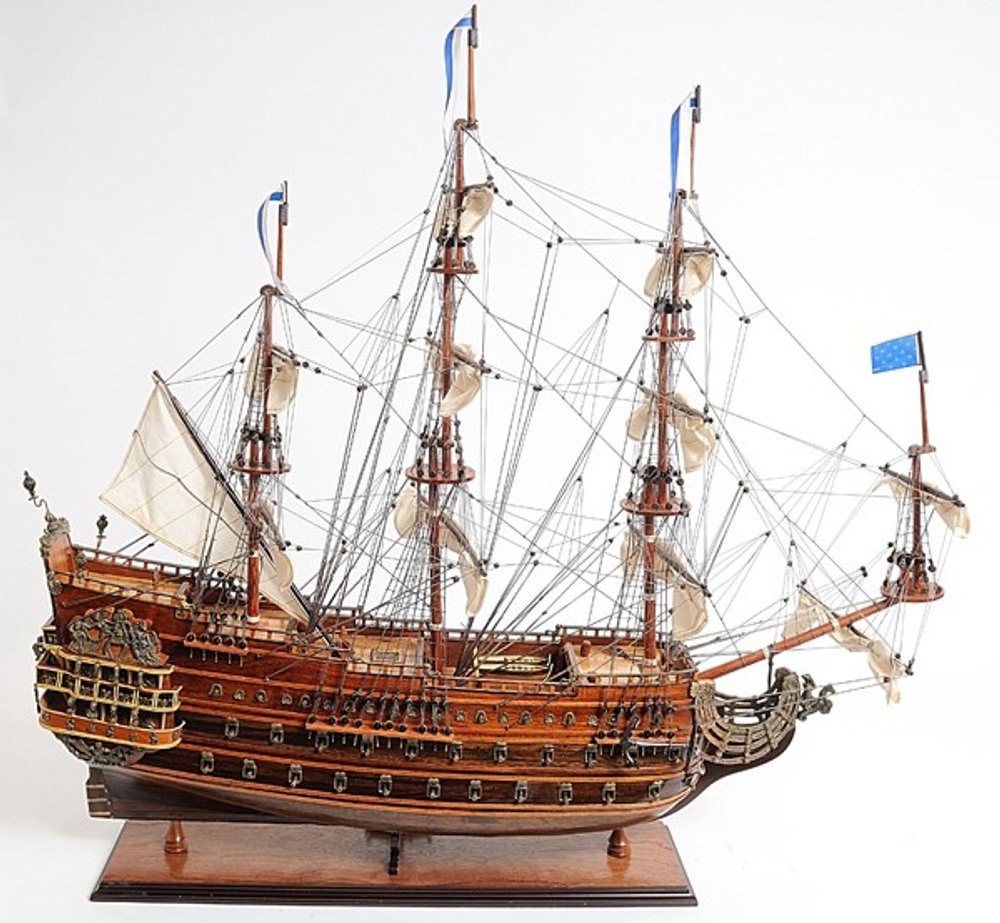 27" Brown Solid Wood Hand Painted Boat Model Boat