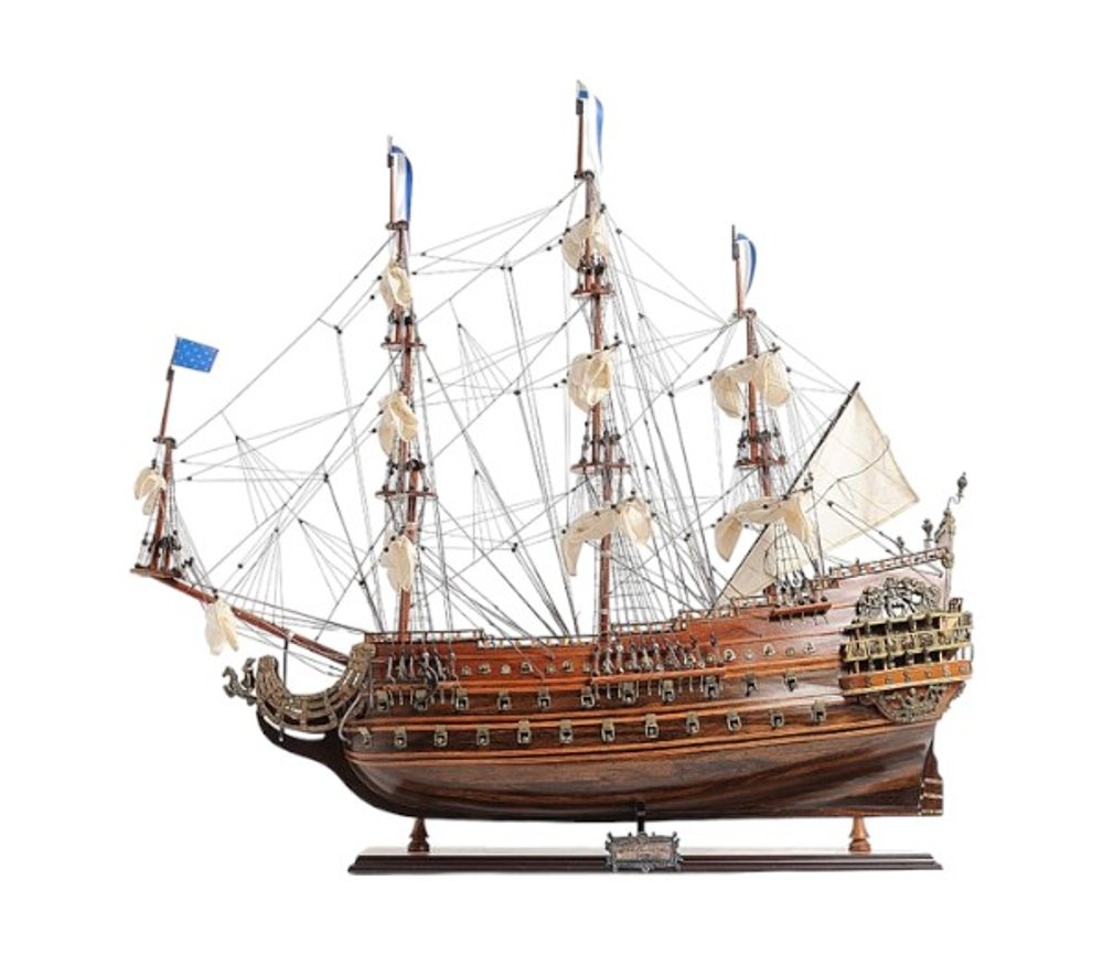 33" Brown Solid Wood Hand Painted Boat Model Boat