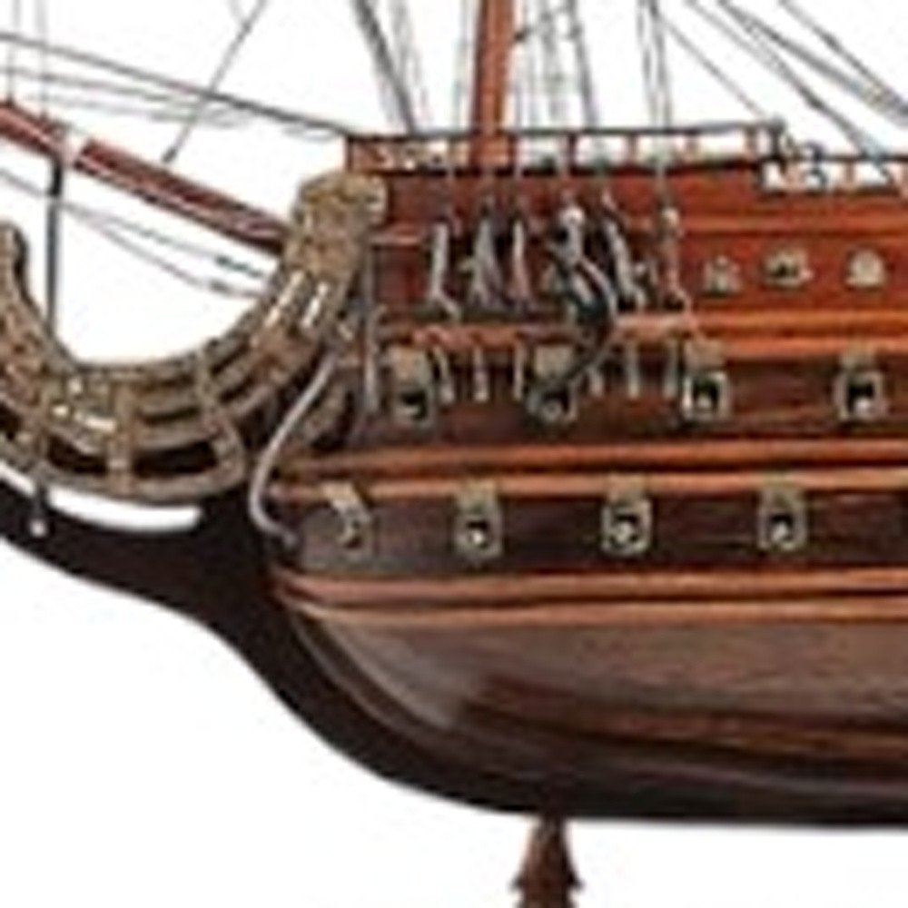 33" Brown Solid Wood Hand Painted Boat Model Boat