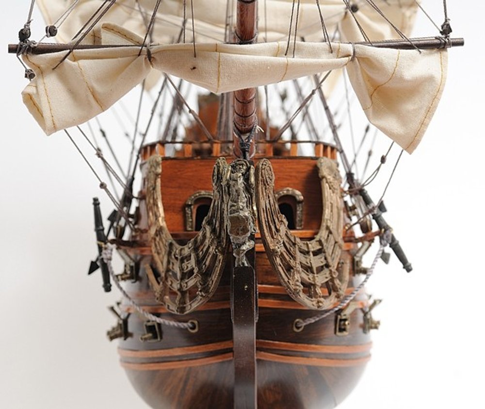 33" Brown Solid Wood Hand Painted Boat Model Boat