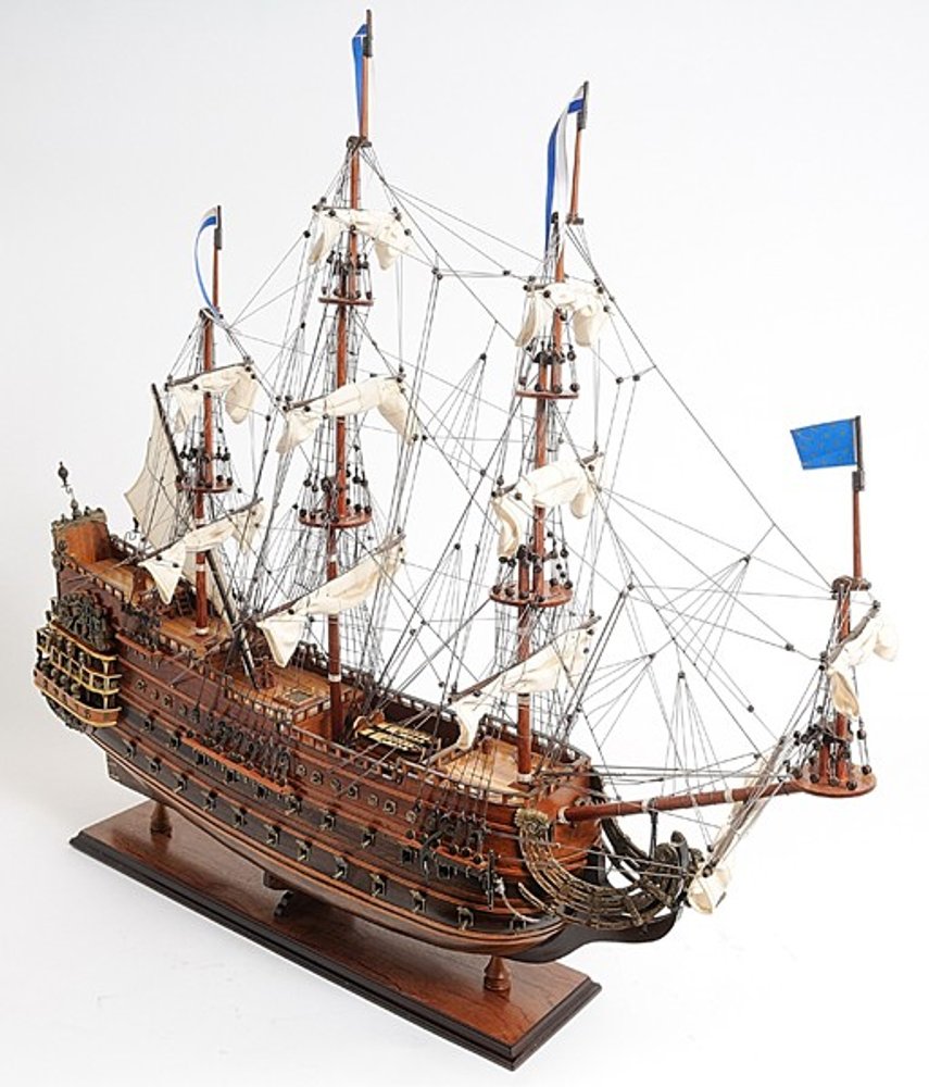 33" Brown Solid Wood Hand Painted Boat Model Boat