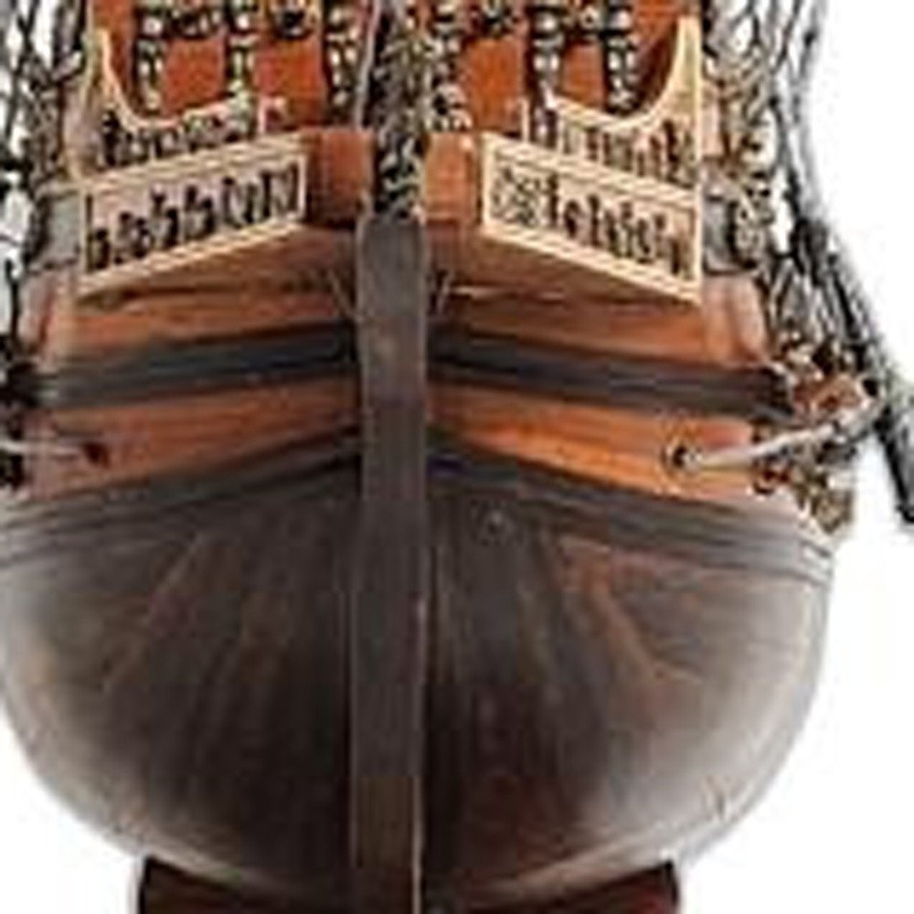 27" Brown Solid Wood Hand Painted Boat Model Boat