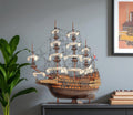 27" Brown Solid Wood Hand Painted Boat Model Boat
