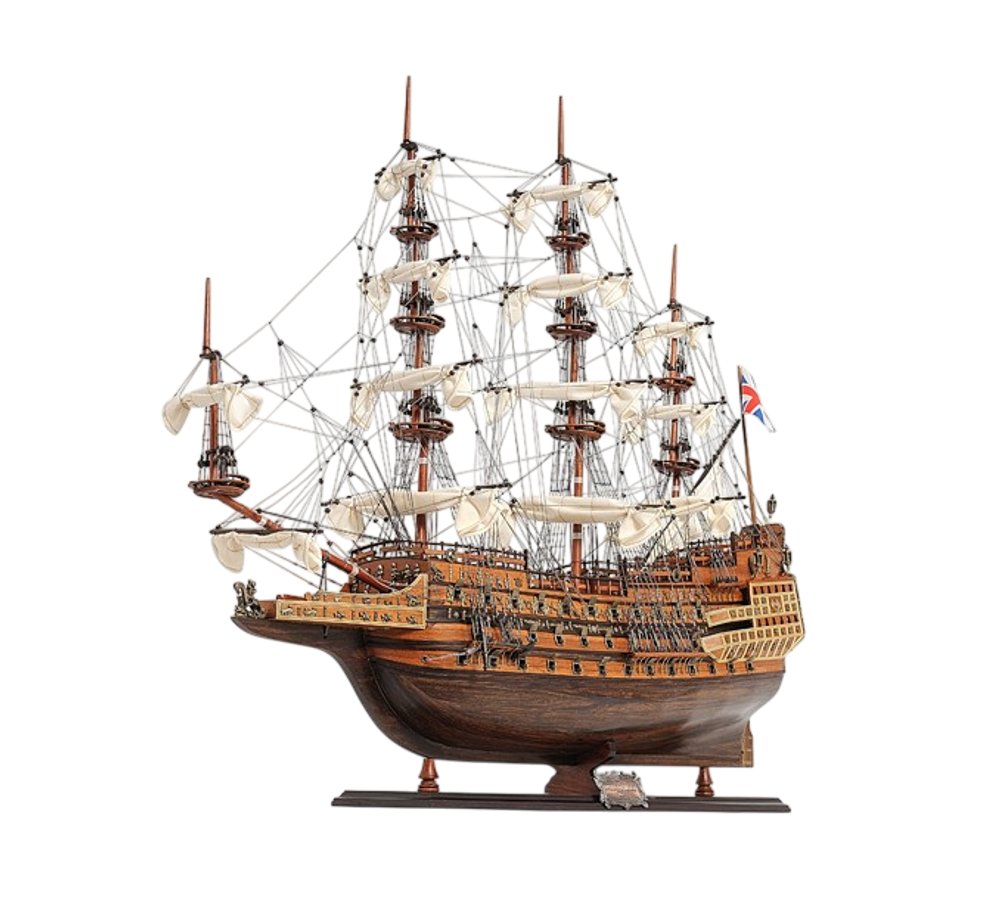 27" Brown Solid Wood Hand Painted Boat Model Boat