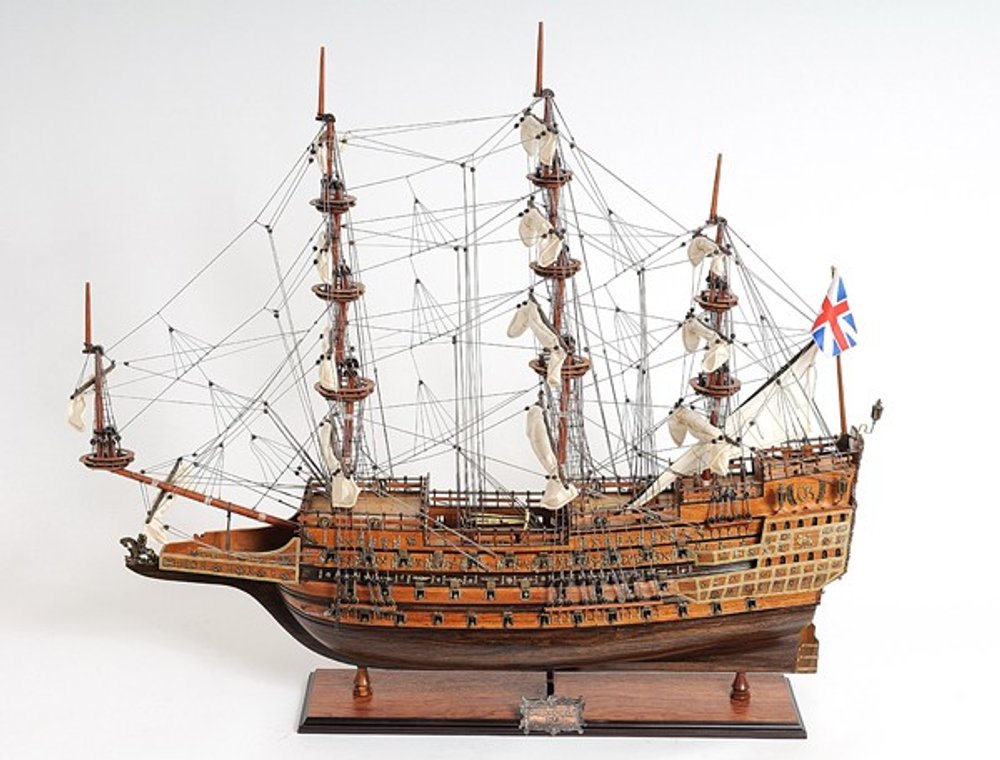 27" Brown Solid Wood Hand Painted Boat Model Boat