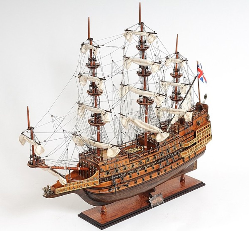 27" Brown Solid Wood Hand Painted Boat Model Boat