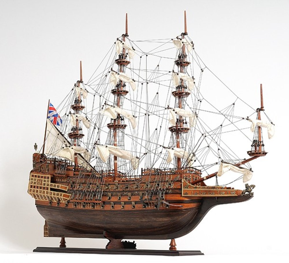 27" Brown Solid Wood Hand Painted Boat Model Boat