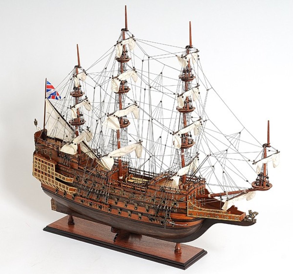 27" Brown Solid Wood Hand Painted Boat Model Boat