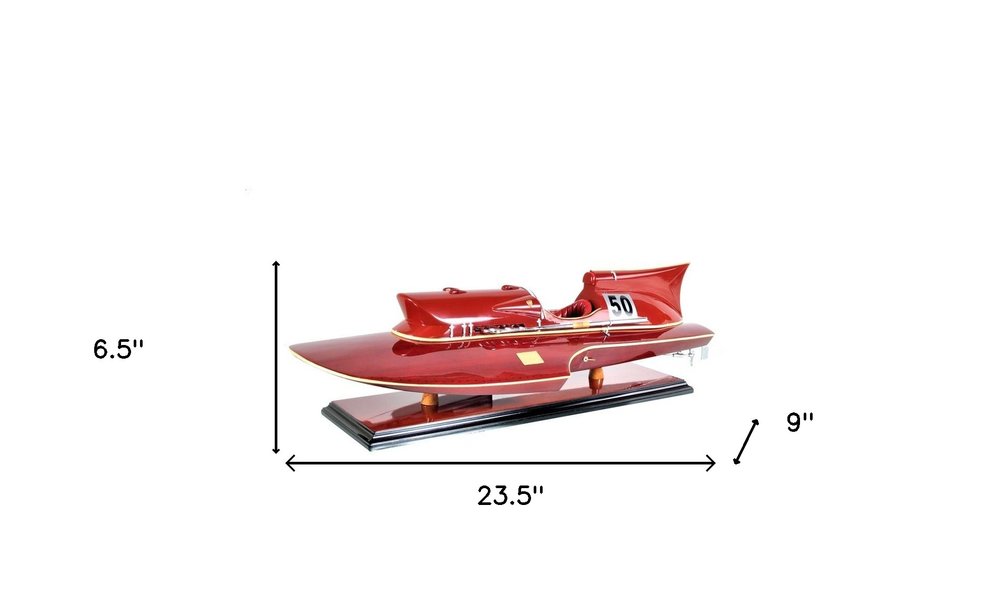 7" Red Manufactured Wood Hand Painted Decorative Boat on a white background