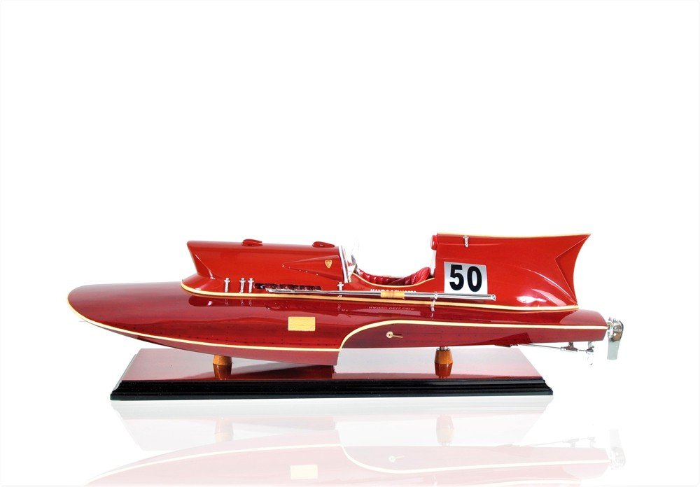 7" Red Manufactured Wood Hand Painted Decorative Boat on a white background