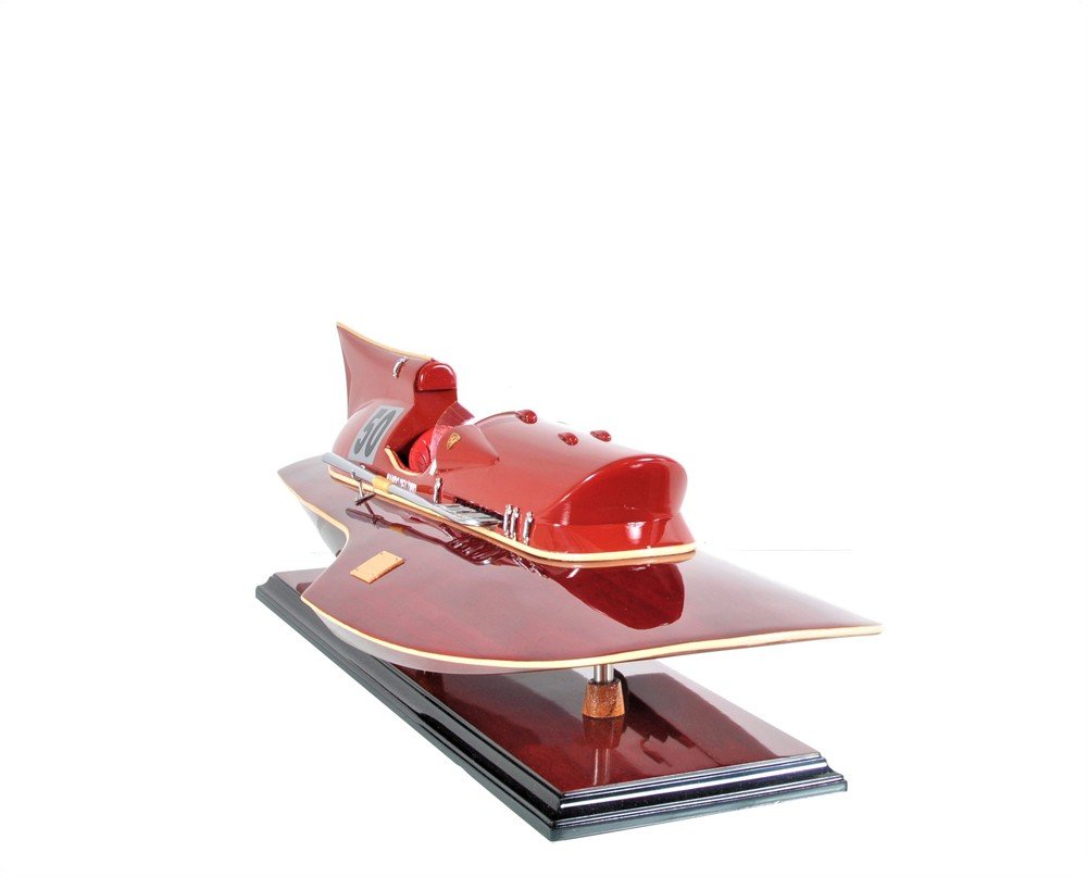 7" Red Manufactured Wood Hand Painted Decorative Boat on a white background