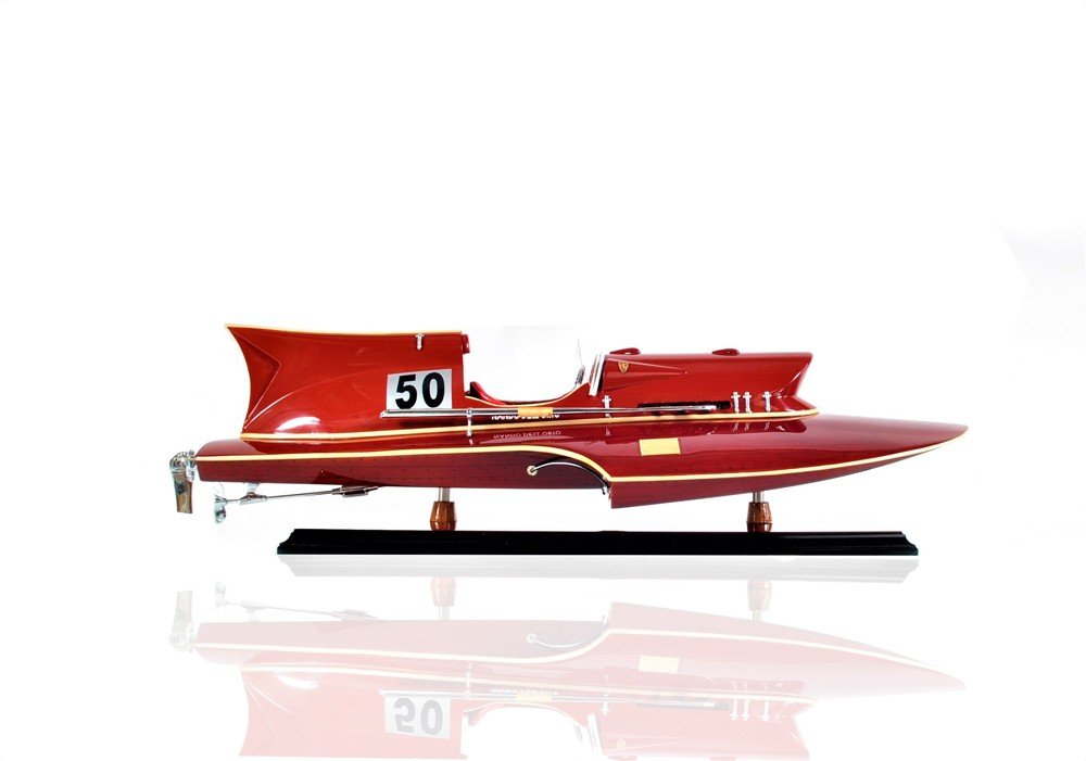 7" Red Manufactured Wood Hand Painted Decorative Boat on a white background