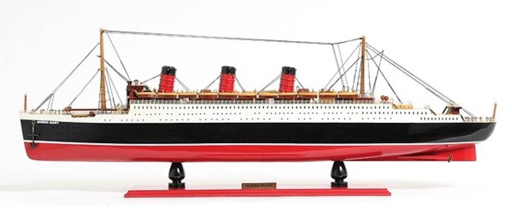 12" Black And Red Solid Wood Hand Painted Boat Model Boat. Home product isolated on a plain white background, showing a black wood surface.