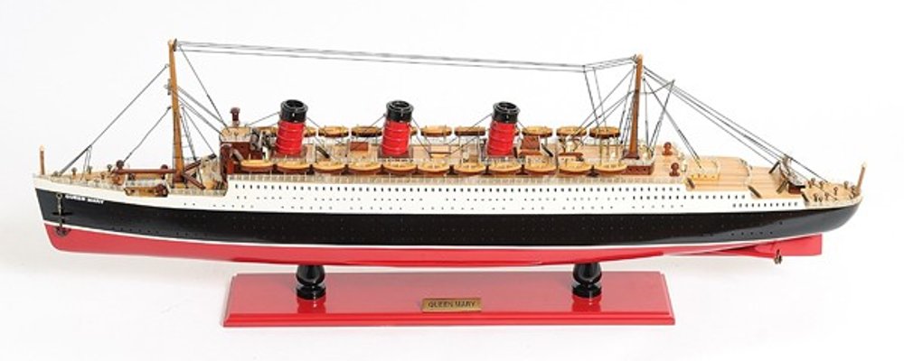 12" Black And Red Solid Wood Hand Painted Boat Model Boat. Home product isolated on a plain white background, in a red wood finish.