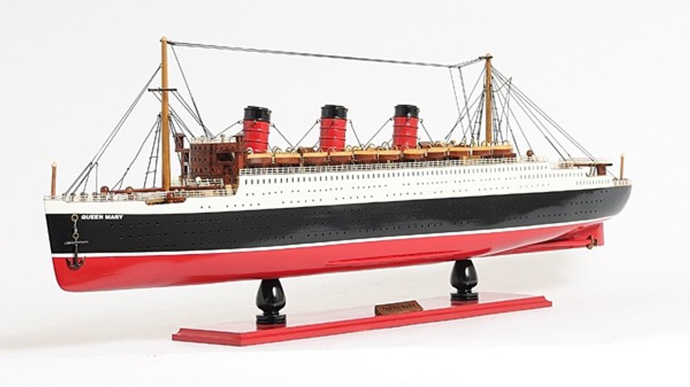 12" Black And Red Solid Wood Hand Painted Boat Model Boat. Home product isolated on a plain white background, in a black wood finish.