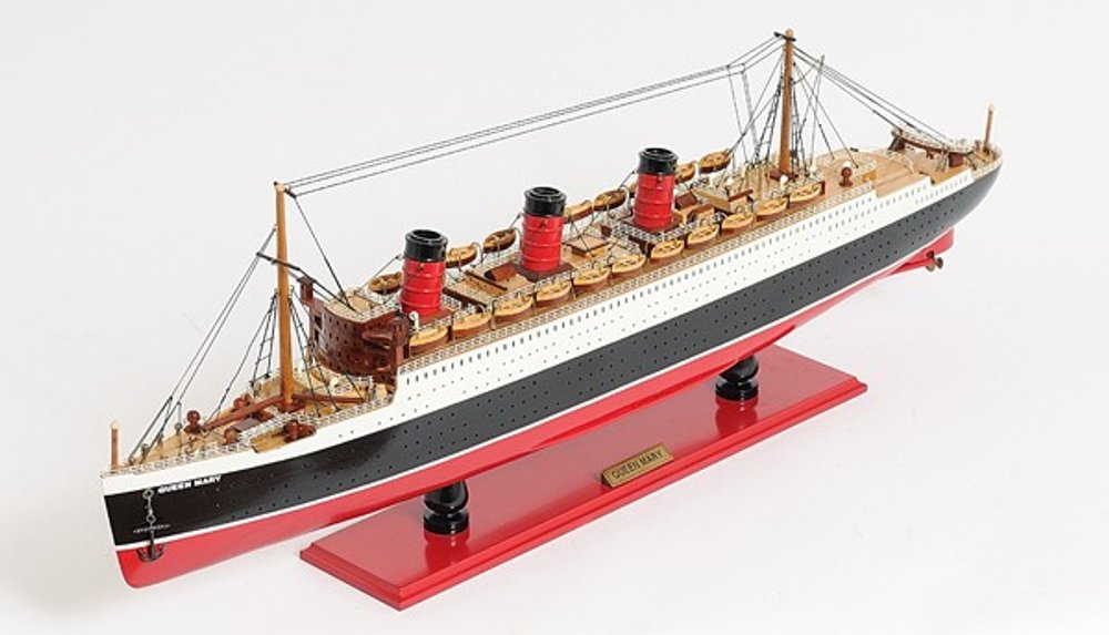 12" Black And Red Solid Wood Hand Painted Boat Model Boat. Home product isolated on a plain white background, finished in red wood.
