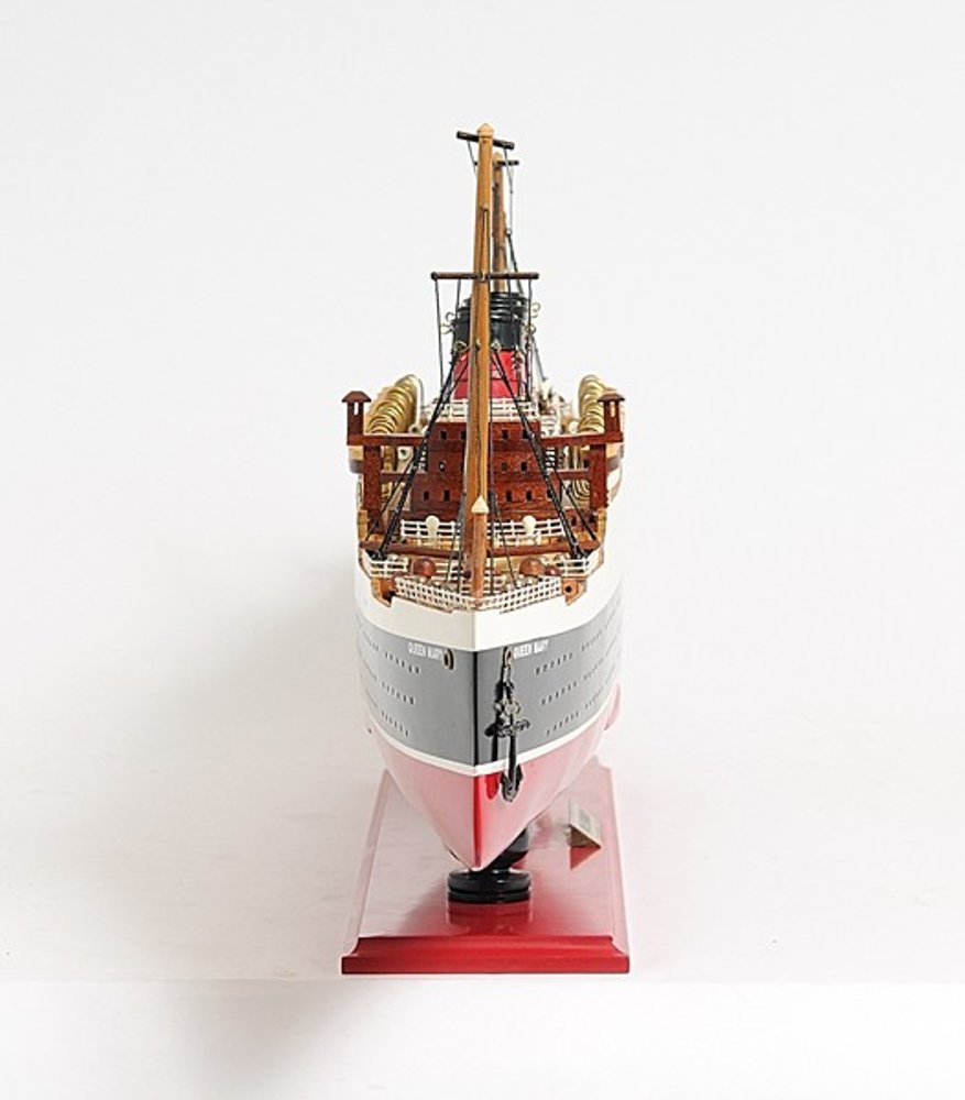 12" Black And Red Solid Wood Hand Painted Boat Model Boat. Home product isolated on a plain white background, showing a wood surface.
