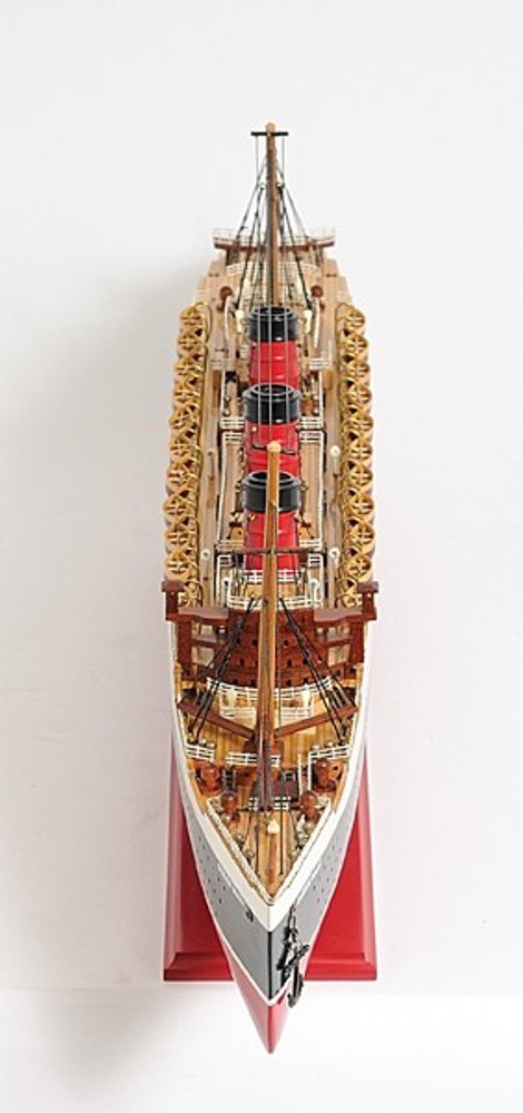 12" Black And Red Solid Wood Hand Painted Boat Model Boat. Home product isolated on a plain white background, showing a wood surface.