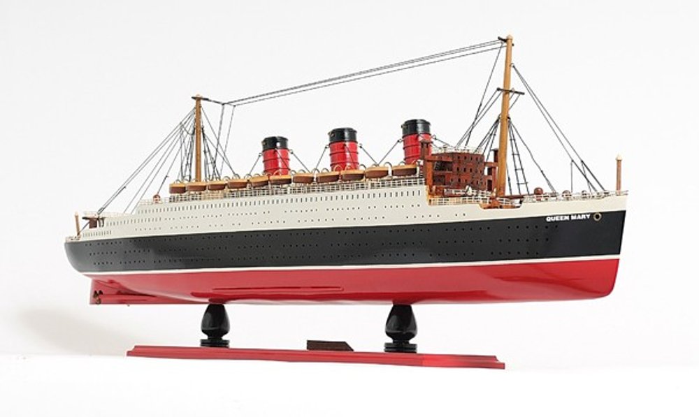 12" Black And Red Solid Wood Hand Painted Boat Model Boat. Home product isolated on a plain white background, finished in black wood.