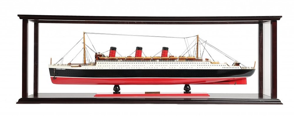 15" Black And Red Solid Wood Hand Painted Boat Model Boat. Home product isolated on a plain white background, finished in black wood.