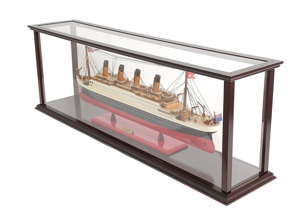 16" Black And Red Solid Wood Hand Painted Boat Model Boat. Home product isolated on a plain white background, in a black wood finish.