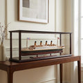 16" Black And Red Solid Wood Hand Painted Boat Model Boat. Home product in black wood.